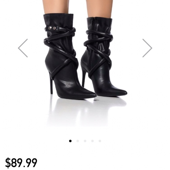 Faux leather bootie a pointed toe stiletto heel ropes that wrap-around the ankle - Picture 3 of 6